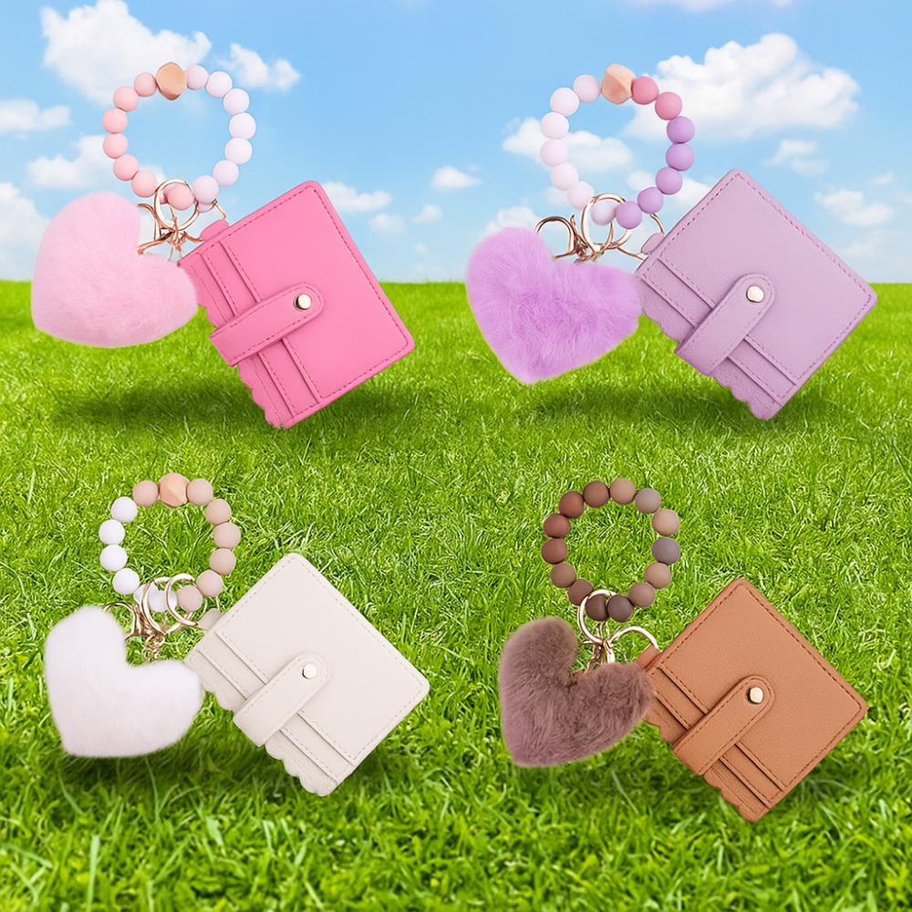 Silicone Beaded Wristlet Keychain Tassel Design Leather Tassel Wallet Keychain  Daily Accessory