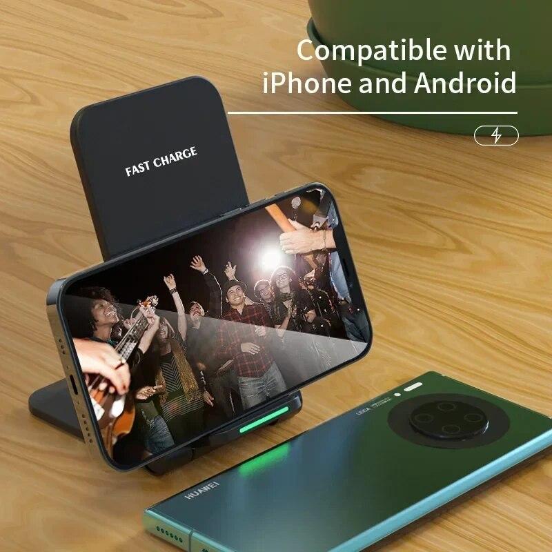 2025 Wireless Charger Station For iPhone 16 15 14 13 12 Pro Max 11 Phone Stand Fast Charging Charger for Samsung Xiaomi Foldable