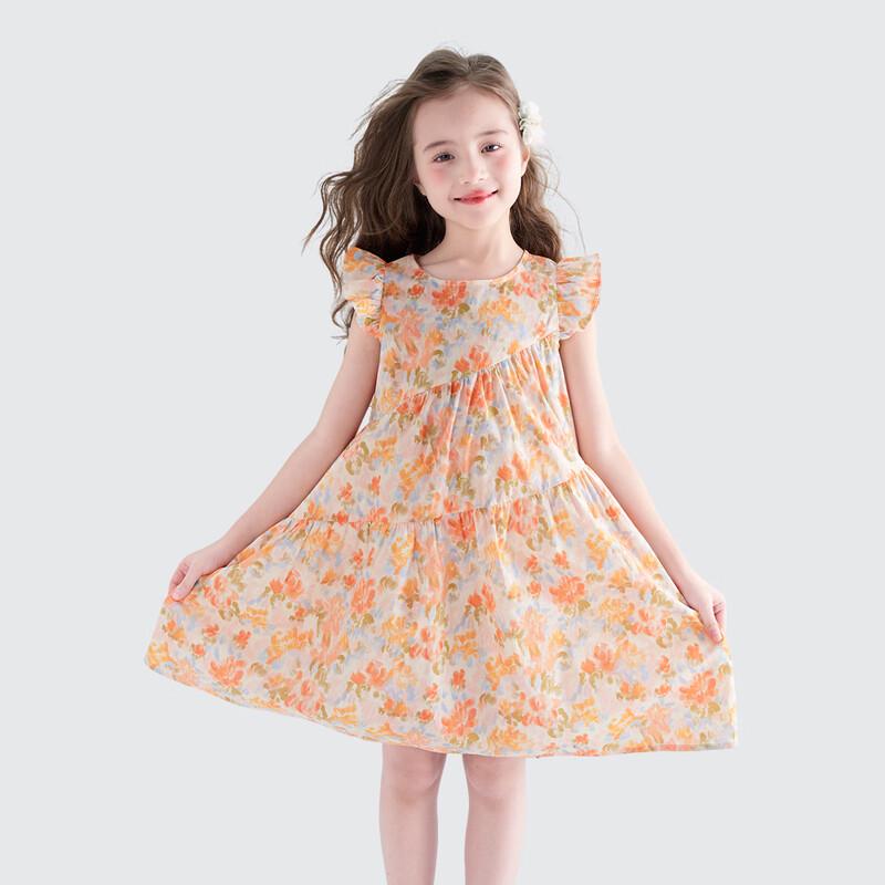Girls' Floral Flutter Sleeve Cotton Princess Dress