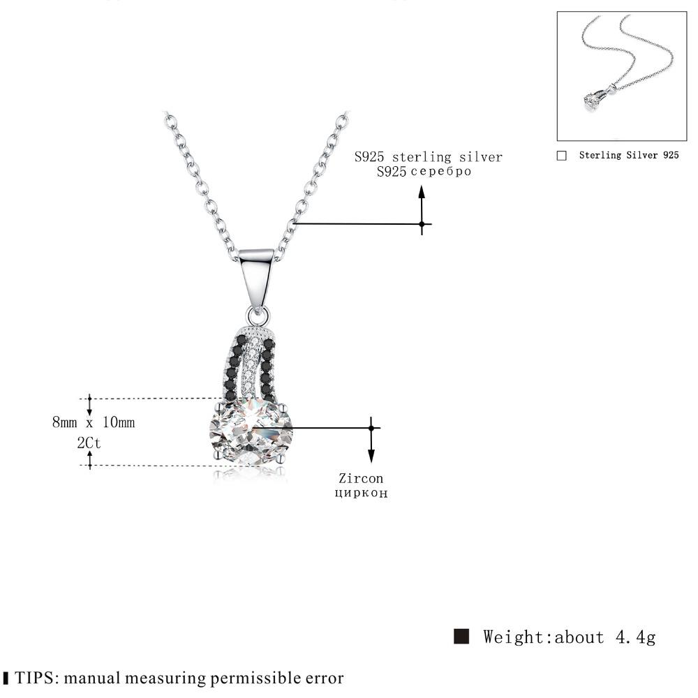 Einfache 4 .4g Trendige Echte 925 Sterling Silber Schmuck Zeitleisten-Halskette für Frauen Schwarzer Stein Halsketten Anhänger P175