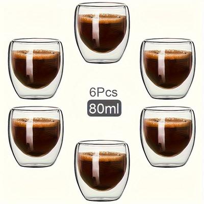 2pcs/6pcs 2.71oz Double Wall Glass Coffee Cups Insulated Espresso Cup Cold Drinking Wine Shot Glasses Tea Latte Coffee Mugs Beer Glass Cups For Office