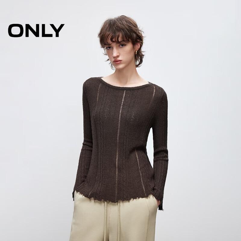 ONLY Women s Relaxed Frayed Edge Long-Sleeve Knit Top L