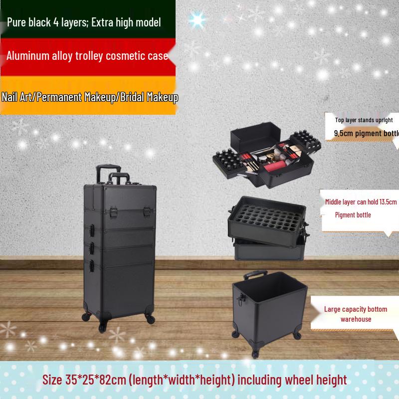 Lockable Multi-Layer Makeup Trolley Case for Nail Art & Beauty
