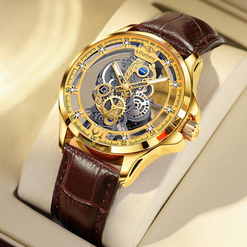 

2023 Двусторонние автоматические часы-скелетоны для мужчин в деловом стиле — водонепроницаемые, светящиеся