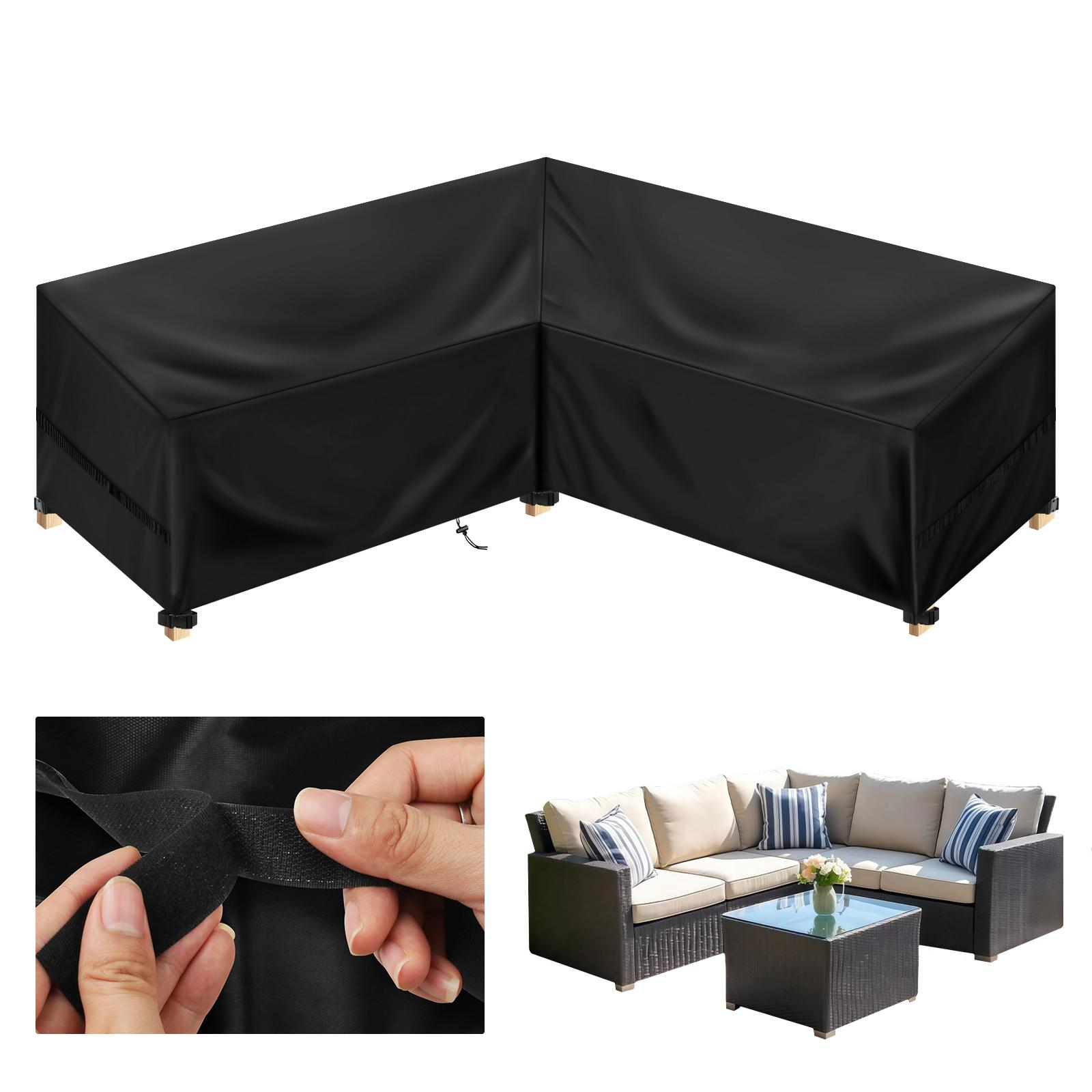 

L-Shape Garden Sofa Cover 210x260x87cm Waterproof Heavy Duty Patio Furniture Dust Covers All-Purpose Covers Outdoor Couch Cover 215x215x87cm чорний