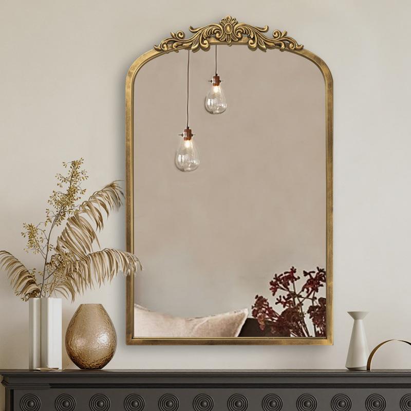 **European Light Luxury Carved Arched Bathroom Vanity Mirror**