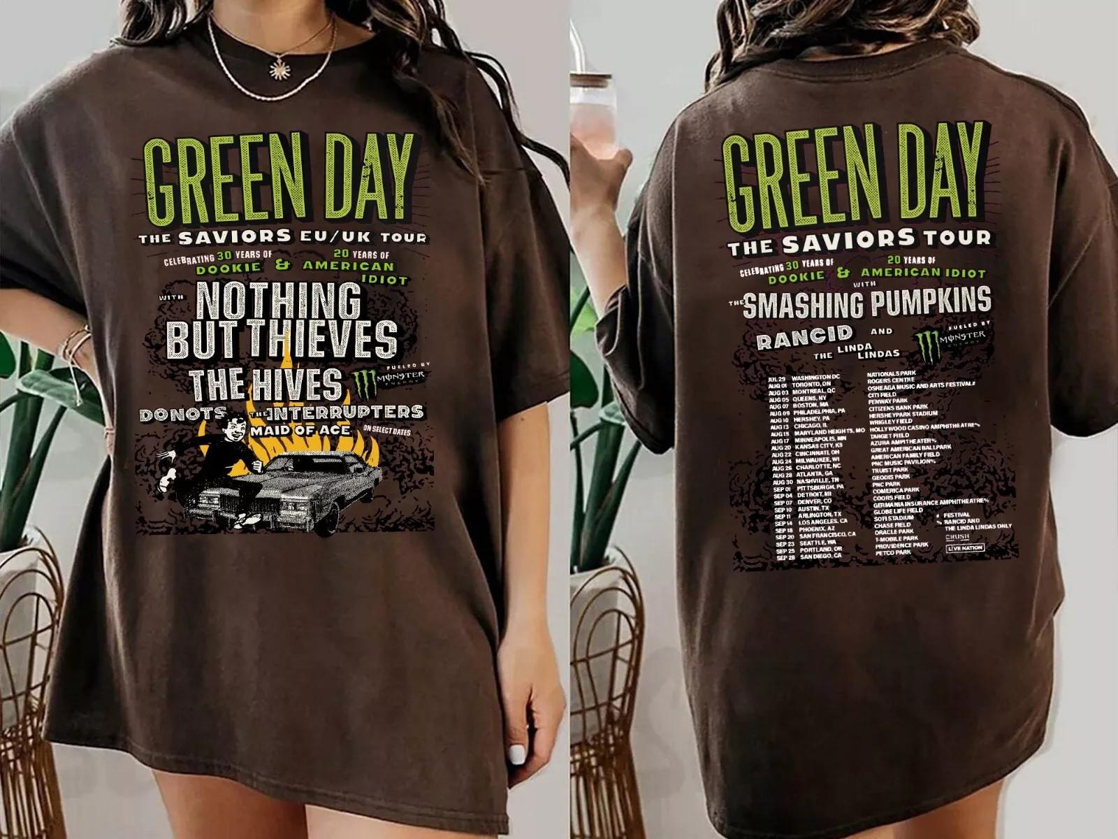 

Green Day Тур The Saviors 2024 Хлопковая футболка 100% Мужские футболки Топ Хлопок Унисекс Размер S-5XL 3XL