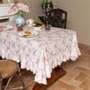 Față de masă roz franțuzească Față de masă romantică cu imprimeu de trandafiri Decorațiune cameră Material masă de dining Față de masă cu volane pentru măsuță de cafea