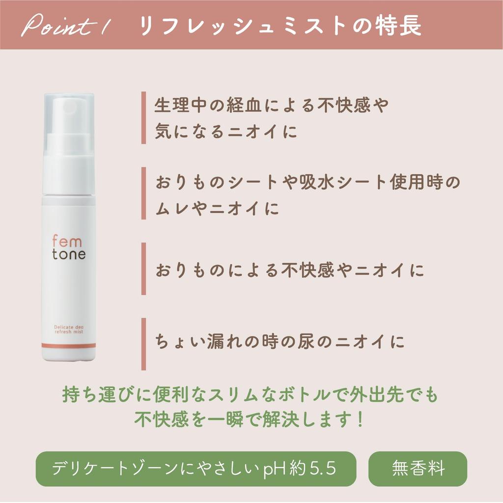 fem tone Delicate Deo Refresh Mist for Delicate Refreshes Odor on the Go 60ml Zones, Fragrance-Free, (Refill)
