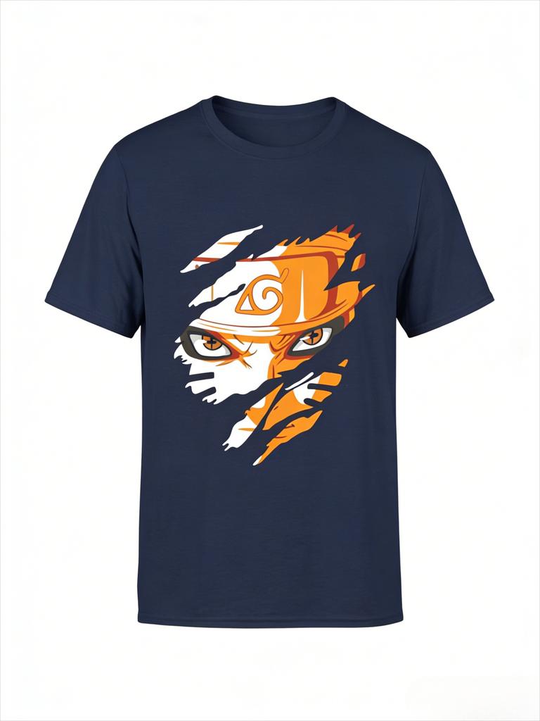 Naruto Naruto Tear Style Tshirt for Men with Anime Pattern Printed Short Sleeve Fashion High Quality Trendy Cotton Top