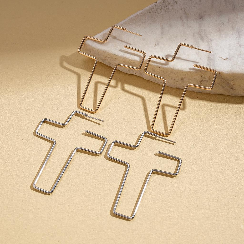 Metal cross silver needle stud earrings fashion earrings temperament cold wind earrings