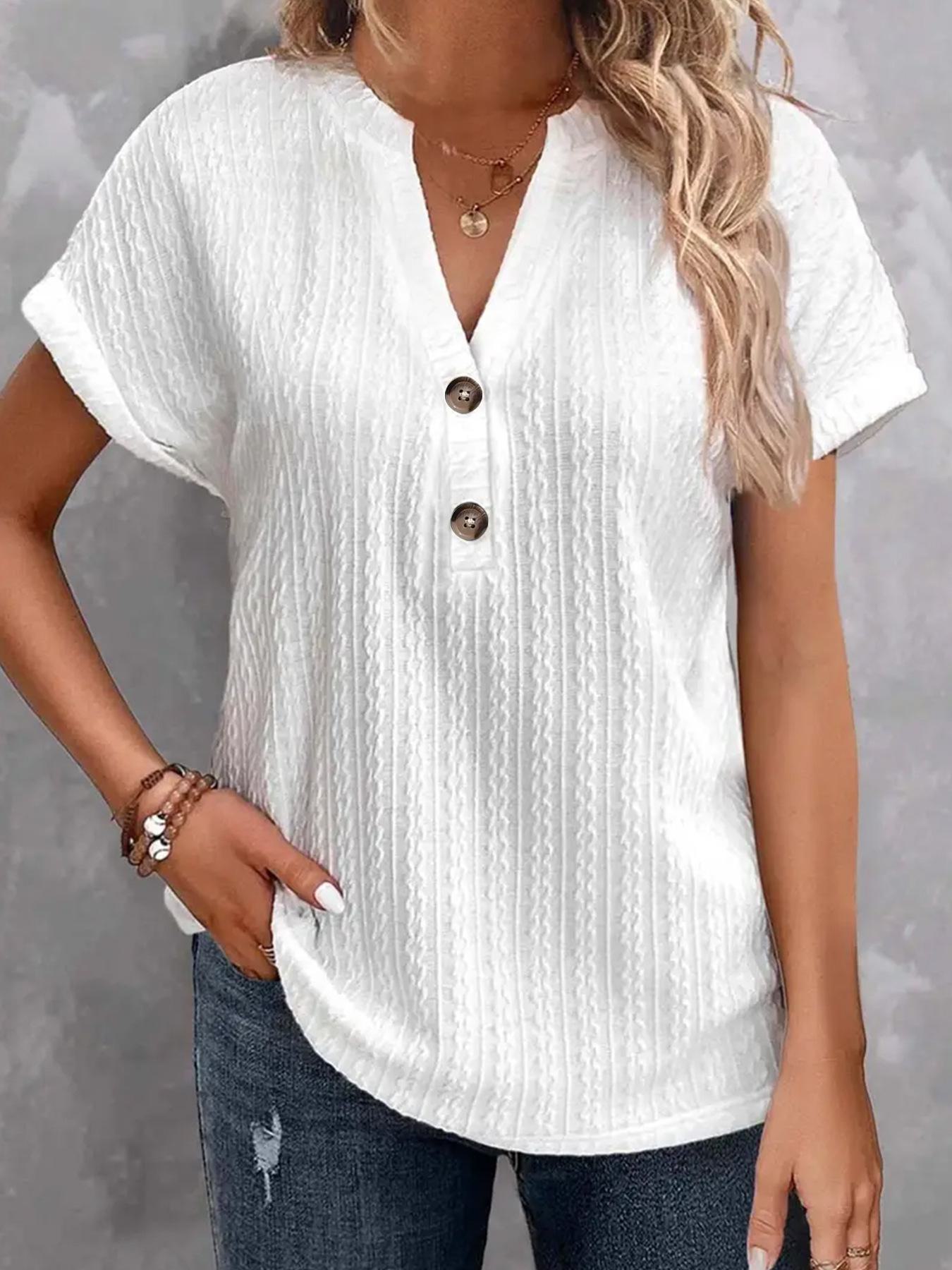 

Новая женская модная повседневная однотонная футболка с V-образным вырезом для европейского и американского рынков весна/лето 2024 года. XXL белый