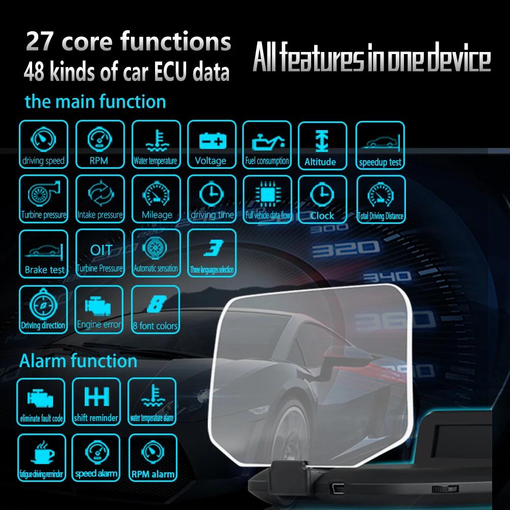 HUD Head Up Display OBD2 GPS Dual System Digital Speedometer Water & Oil Temp RPM Car Alarm Electronic Accessories 2024