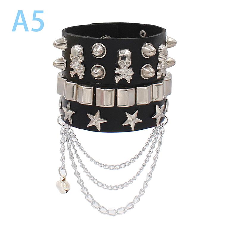 90S  Punk Style Bracelet Personality Pu Leather Three Rows Spikes Square Bracelets Bangle 2024 Party Jewelry Gift