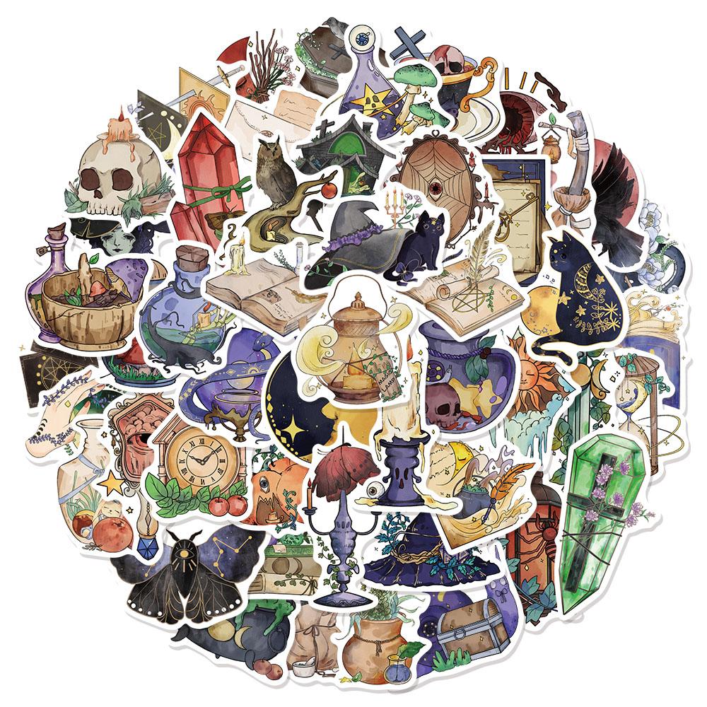 50PCS Watercolor Wind Witch Series Fun Stickers Decorative Luggage Skateboarding Water Cups Computer Waterproof Stickers
