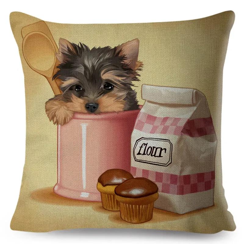 Cute Cartoon Dog Pillowcase Linen Decorative Pillowcase Office Home Sofa Decorative Cushion Cover 45*45Cm