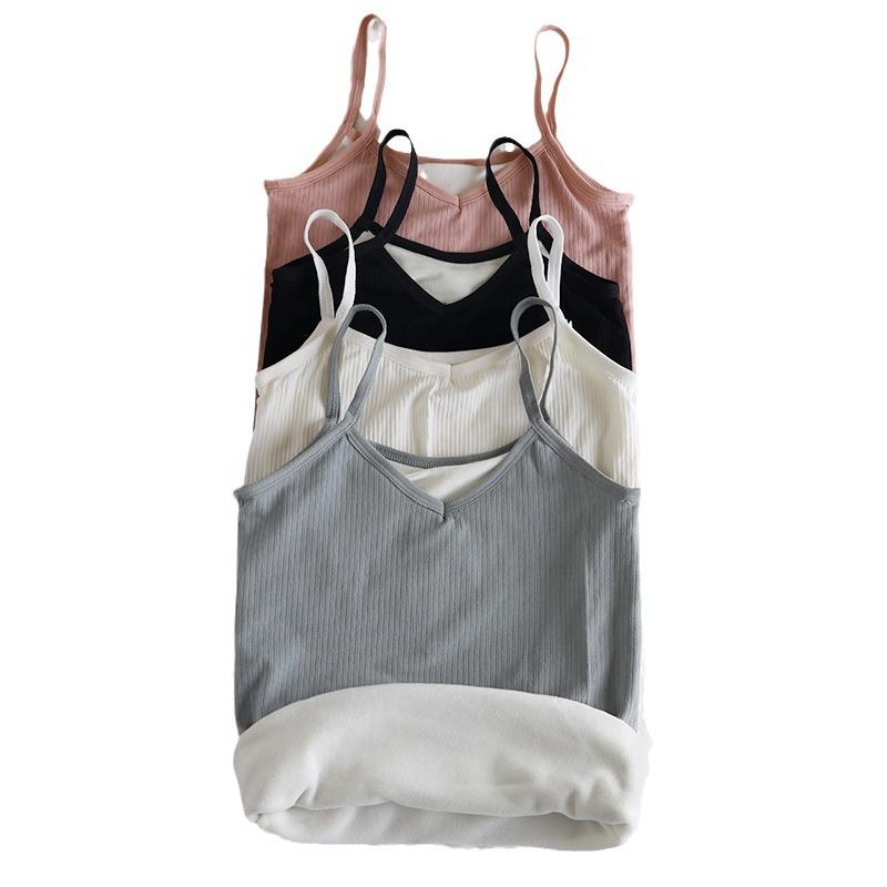 #Winter velvet thickened thermal vest girl solid color tight suspender base with heat storage underwear sleeveless
