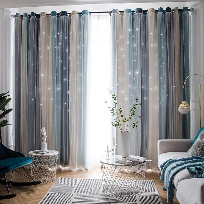 Morandi Gradual Change Hollow Star Curtain Douyin Internet Celebrity Princess Wind Blackout Double Curtain Bedroom