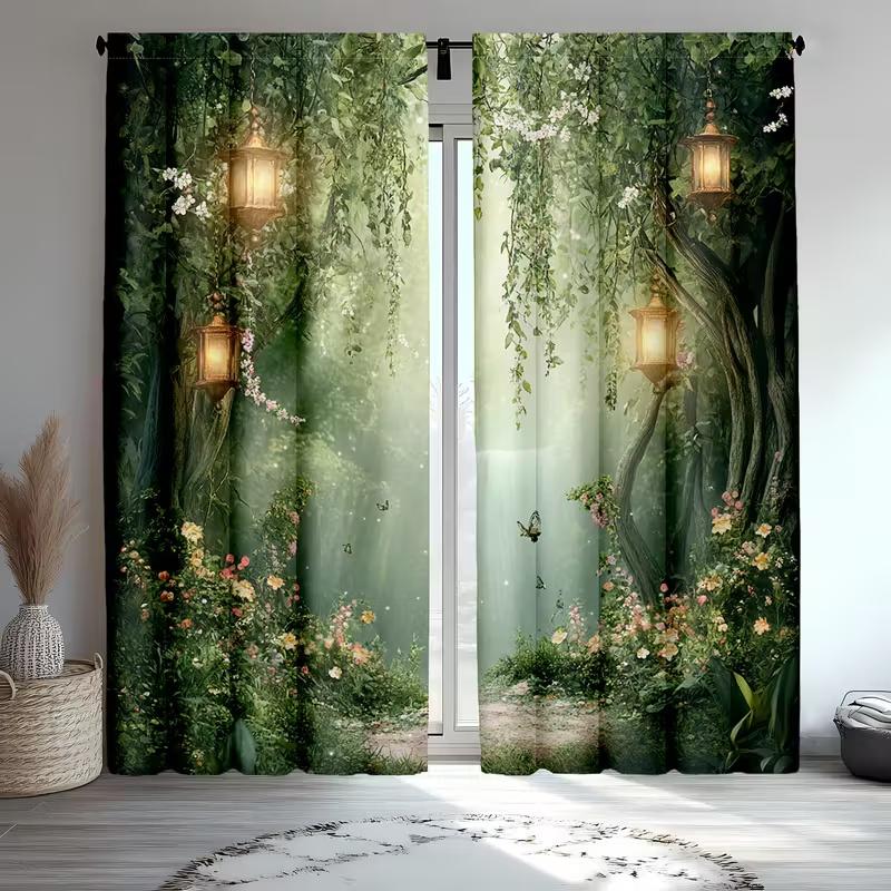 2 Pcs Psychedelic Forest Print Curtains,suitable for Bedroom,living Room Kitchen Decoration,home Decoration,window Decoration