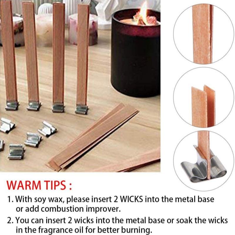 10/30pcs Wooden Candle Wick Set With Clip Base Smokeless Candle Wicks for DIY Paraffin Candle Jar Making Candle Making Supplies