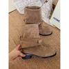 Vintage Pile Boots Western Cowboy Boots Summer 2025 New Tall Boots Women's Boots Small Khaki Boots