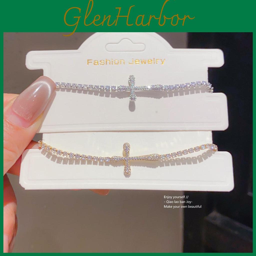 Cross Pendant Charm Bracelet With Zirconia And Gold Plating For Womens Fashion Accessories