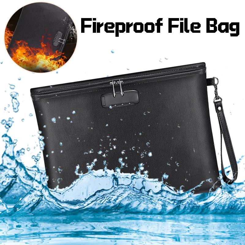 Portable Zipper Bag With Lock Fireproof Waterproof Document Envelope File Folder Cash Pouch Home Office Money Bag Safe Bag