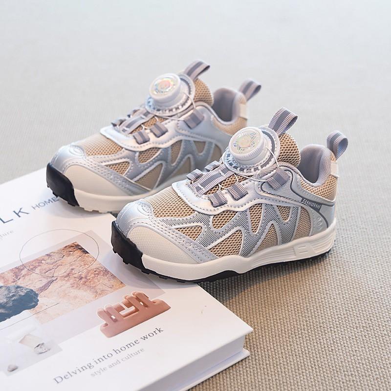 Kids Breathable Mesh Sneakers With Rotary Buckle Soft Rubber Sole Non-Slip Casual Shoes Boys Girls
