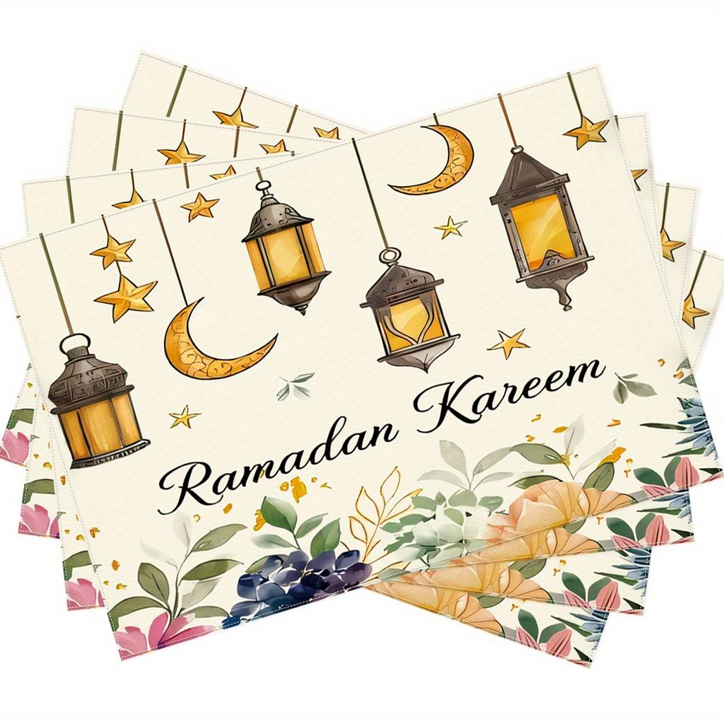 Ramadan Kareem Placemats Crescent Design for Eid Al-Fitr Celebrations & Home Dining Decor Rectangular Table Mats