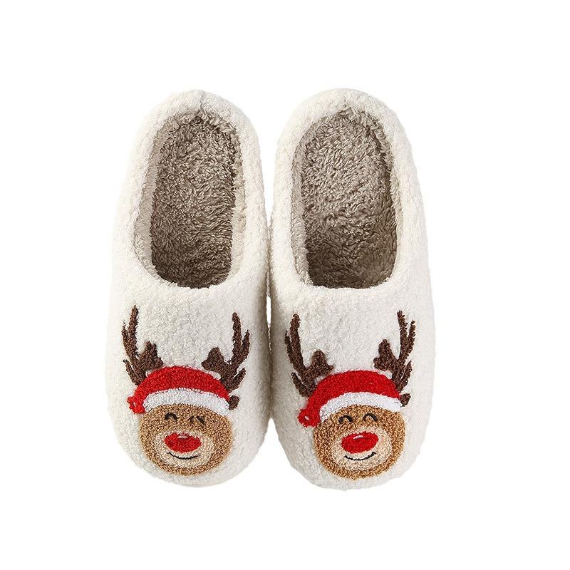 New Home Christmas Elk Warm Winter Cotton Slippers Couple Men and Women Thick-soled Soft-soled Shoes Thick Non-slip Cute