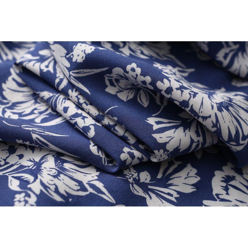 Foreign Trade Original Order Elegant Blue and White Porcelain Printed Cotton Silk Shirt Women's Long Sleeve Thin Summer Loose Artificial Cotton Tops