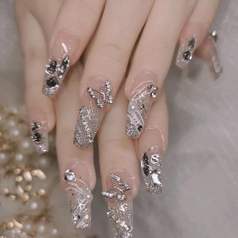 Xs To L Sizes Available Removable Handmade Butterfly Sparkling Rhinestone Nail Stickers