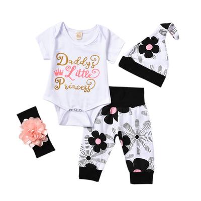 Newborn Baby Girls Floral Tops Romper Long Pants Hat Outfits Clothes 4Pcs Set