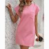 Summer Round Neck Pocket Short Sleeve Dress Women Elegant Loose A Line Pink Short Dress Woman Solid Vintage Casual Party Dresses 24496