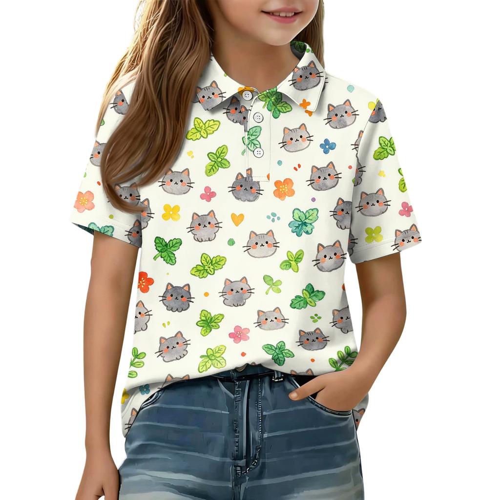Children's Casual Short Sleeve Polo Shirt with Animal Print Lightweight Comfortable Soft Fabric Kids Summer Top