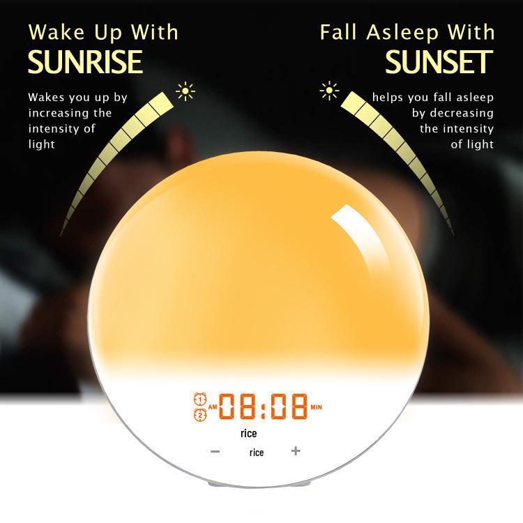 Smart Sunrise-Sunset LED Alarm Clock with Color-Changing Night Light
