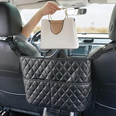 Autositz Organizer - Leder Aufbewahrungsnetz mit großer Kapazität mit Hängehaken, Mittel-Rücksitz-Organizer-Tasche für SUV/LKW-Zubehör