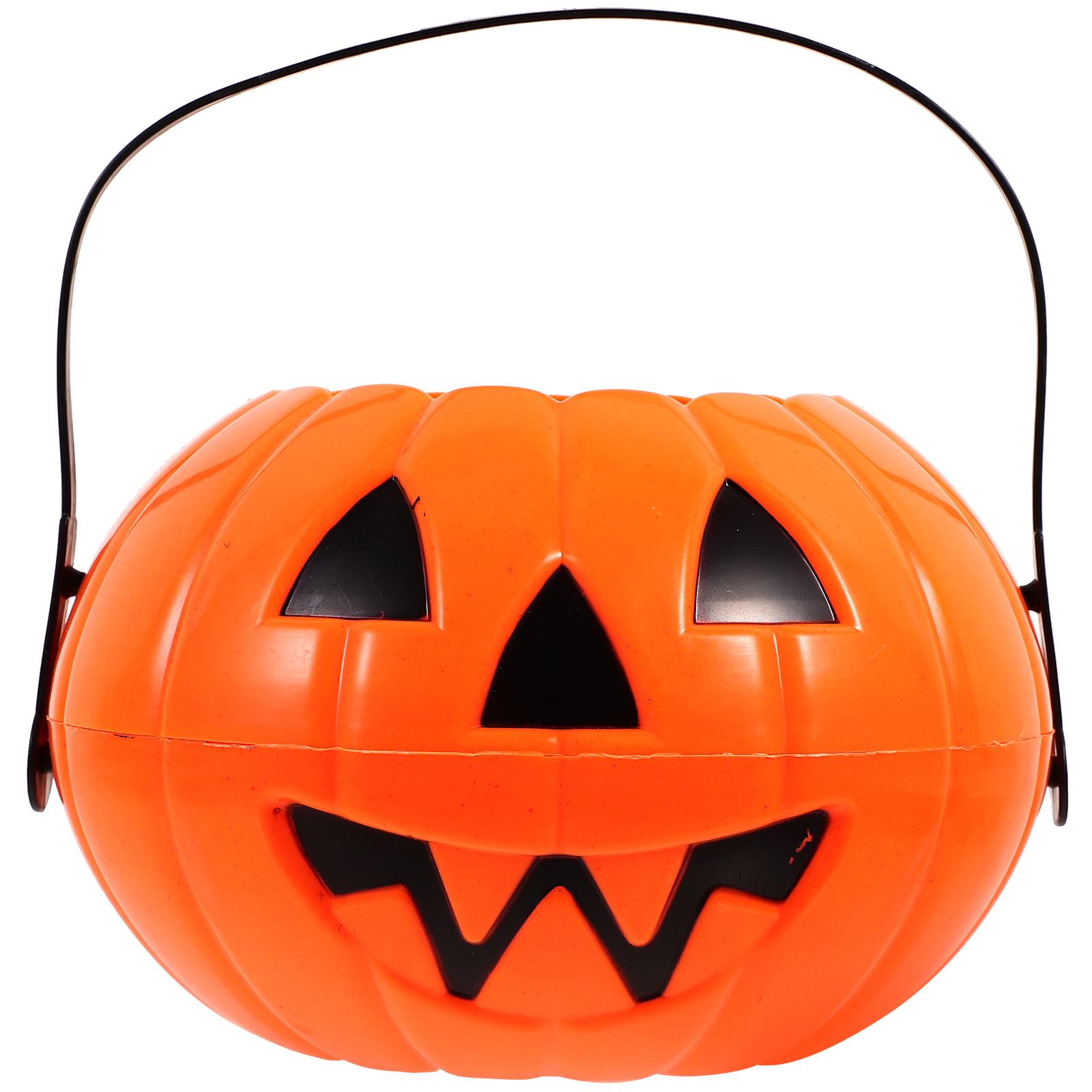 

Trick or Treat Pumpkin Bucket Candy Bag Halloween Party Decoration Kids Plastic Buckets Small Container Treat Holder Gift 17.5X17.5X12cm жёлтый