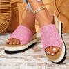 Women's Large Size Summer Canvas Wedge Thick Sole Denim Slide Sandals.