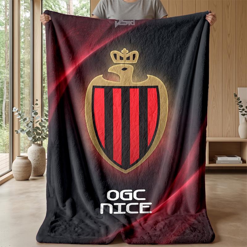OGC Nice FC Weiche Flanell-Fleece-Decke Leichte Gemütliche Warme Überwurfdecke für Sofa Bett Heimdekoration
