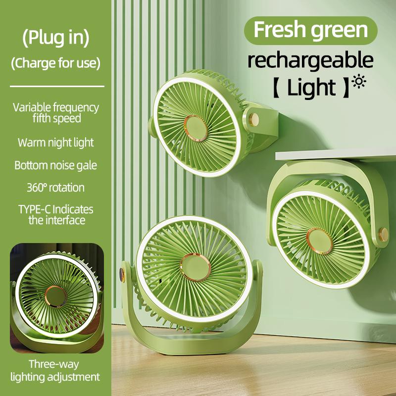 1200mAh Rechargeable USB Desk Fan 5 Speed 3 Level Night Light Quiet Cooling Fan for Home Office Bedroom Dorm Outdoor Use
