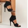 Knit Stiletto Sandals Women's Summer New Round Toe Open Toe Mesh Breathable Non-Slip Bag Heel Pump Shoes