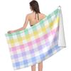 Bright Rainbow Checkered Colorful Trendy Beach Towel Soft Absorbent Microfiber Quick Dry Large Bath Towels For Bathroom Women