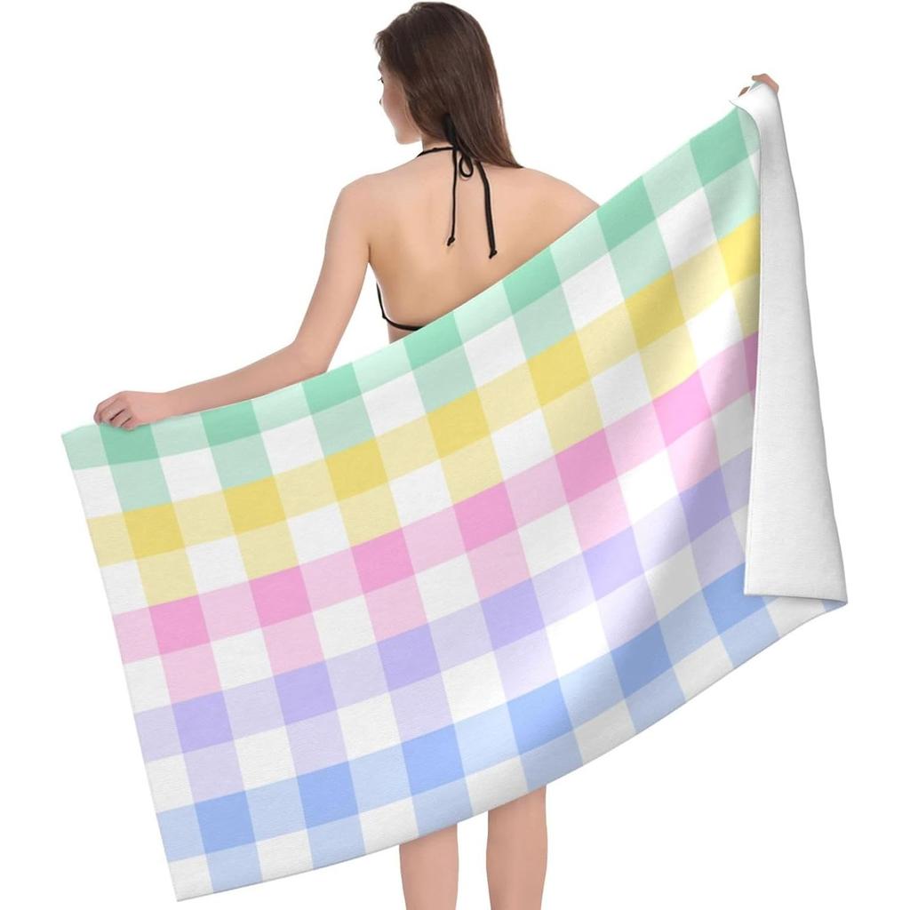 Bright Rainbow Checkered Colorful Trendy Beach Towel Soft Absorbent Microfiber Quick Dry Large Bath Towels For Bathroom Women