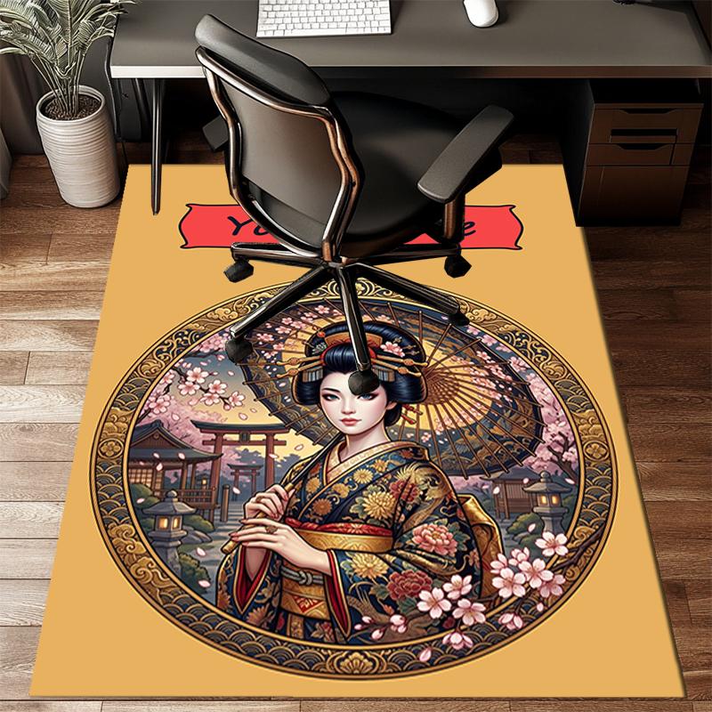 1PC Custom Name Japanese Geisha Portrait Theme Floor Mat Ideal for Living Room, Game Rooms, Office, Bedroom,Floor Mat Playful Design