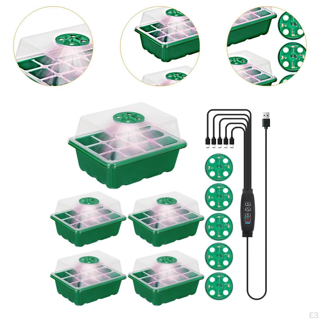 5 Set Seed Starter Tray with Grow Light Adjustable Brightness Gardening Supplies Reusable Practical