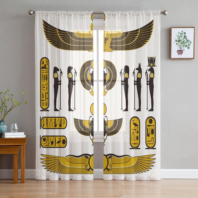 Cortinas para sala de estar, cocina, dormitorio, decoración de gasa transparente, arquitectura egipcia antigua, cortinas de gasa para ventana