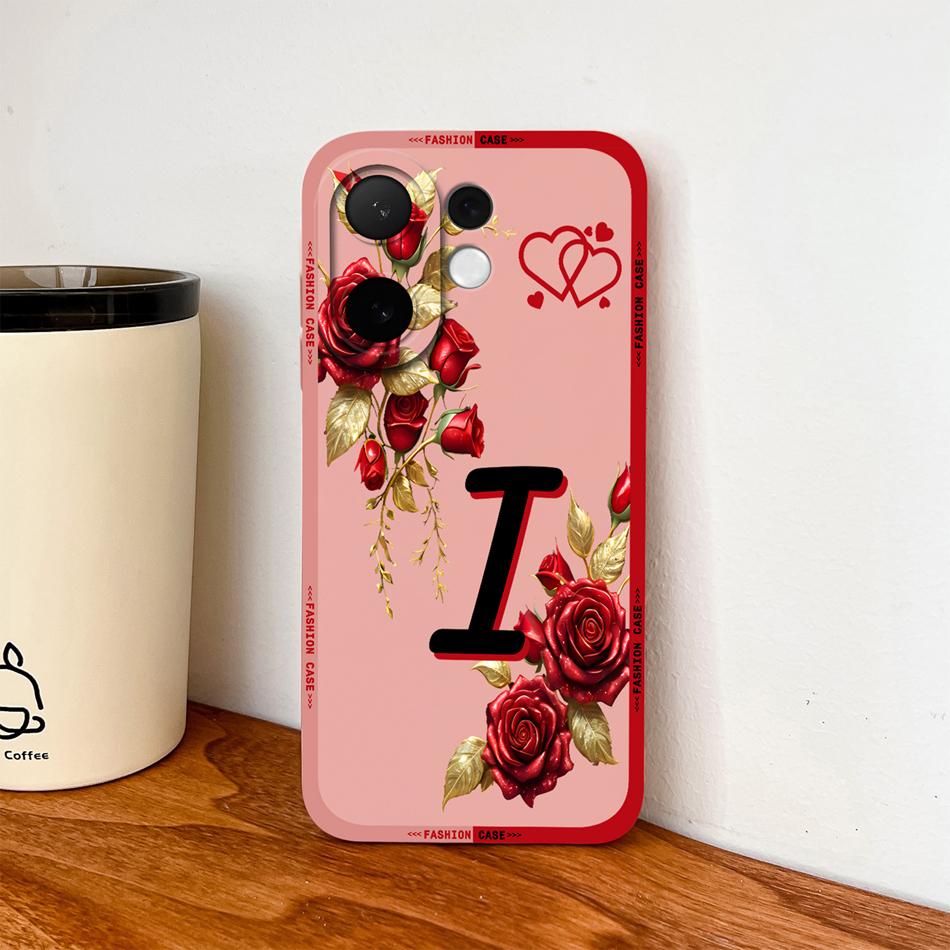 For Vivo V60 Lite 5G Phone Case Fashion Rose Letters Soft Liquid Silicone Housing For Vivo V 60 Camera Coverage Anti Drop Shell