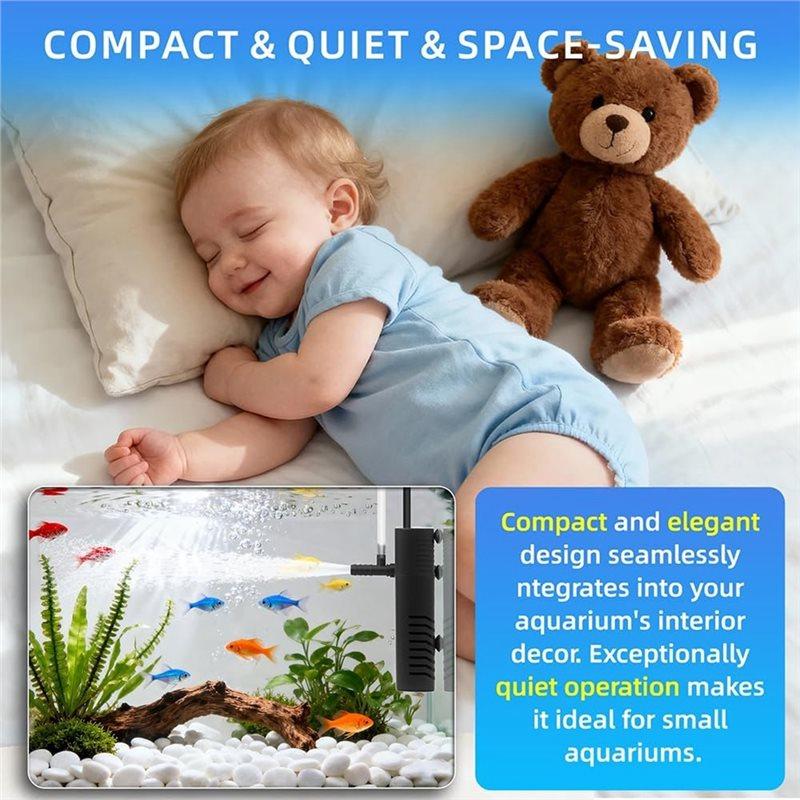 ABBP-Submersible Internal Aquarium Filter, Multi-Function Powerful Pump For 2-10 Gallon Fish Tanks, 53 GPH 2.5W EU Plug