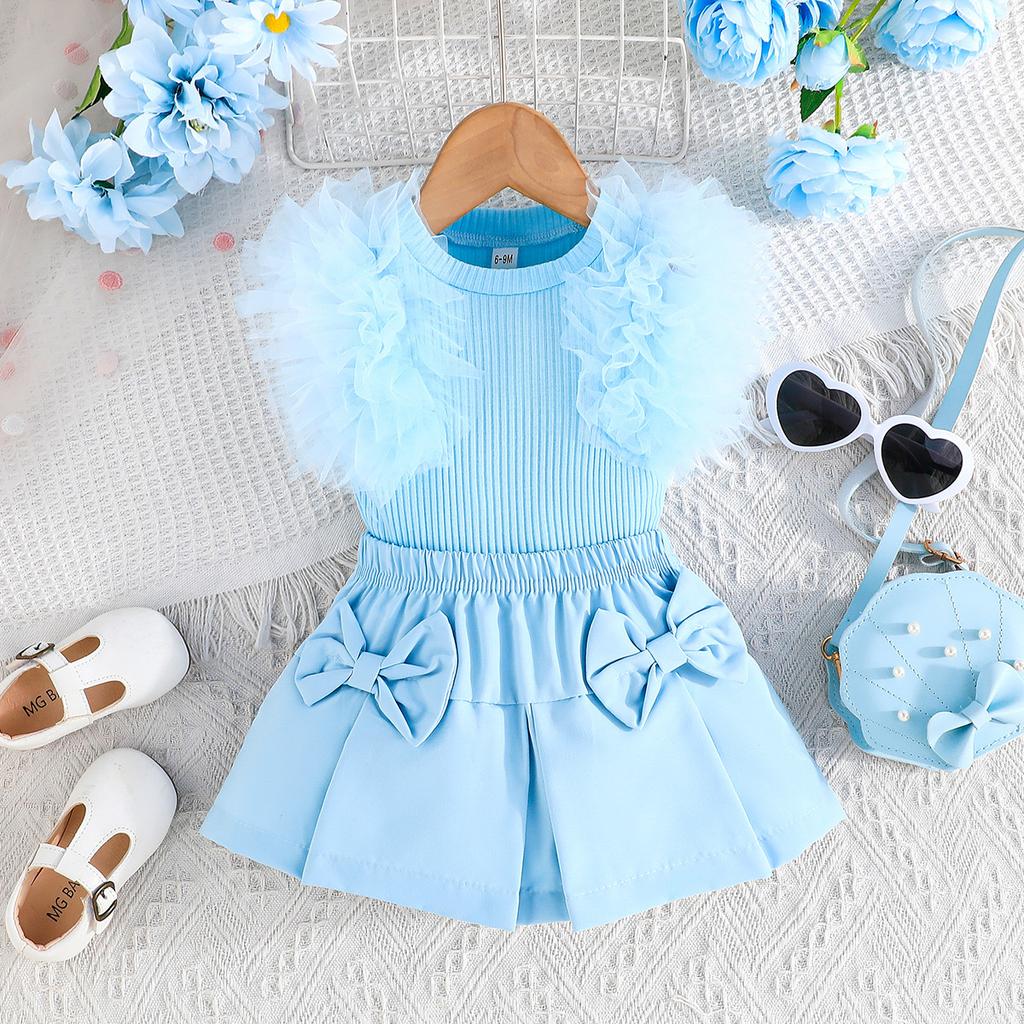 Completo 2 Pezzi Stampato da Bambino Top a Maniche Corte con Bottoni Pantaloni a Gamba Larga Set Completo Pigiama Tuta Casual da Casa